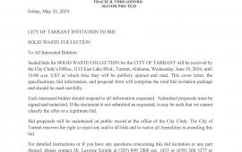 City of Tarrant Now Accepting Solid Waste Bids Effective 5.24.24!