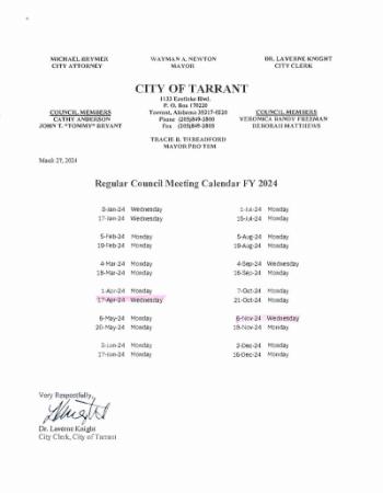 City Council Calendar FY2024